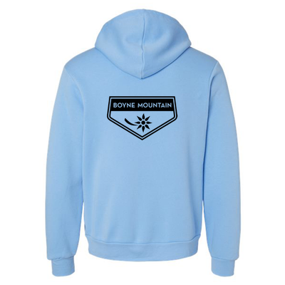 Boyne Mountain Adult Hoodie Black Chest and Back Logo Carolina Blue 