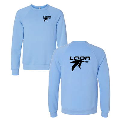 Loon Mountain Adult Crewneck Black Chest and Back Logo Carolina Blue