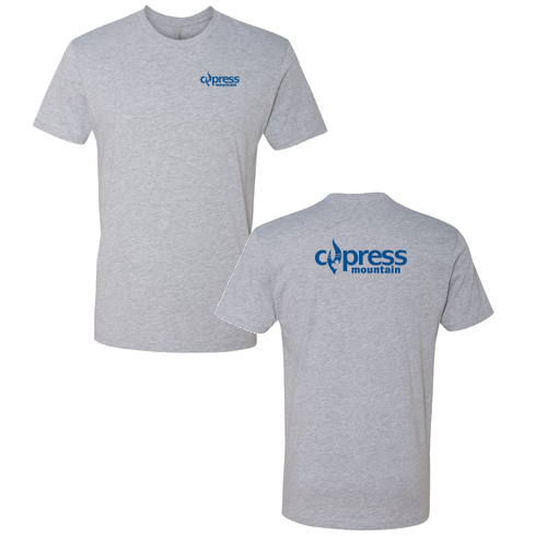 Cypress Adult T-Shirt Blue Chest and Back Logo Heather Grey 