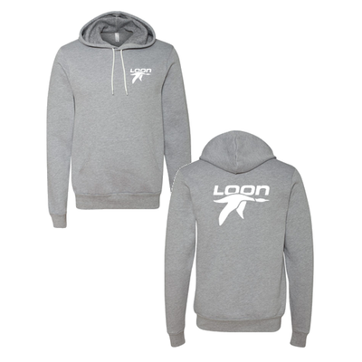 Loon Mountain Adult Hoodie White Chest and Back Logo Athletic Heather