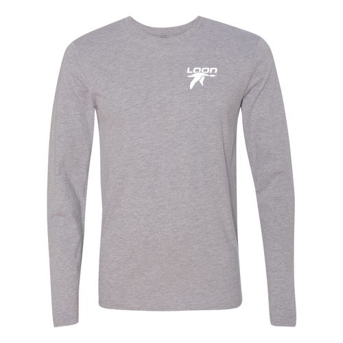 Loon Mountain Adult Long Sleeve White Chest and Back Logo Heather Grey