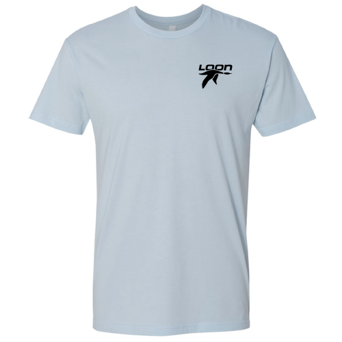Loon Mountain Adult T-Shirt Black Chest and Back Logo Light Blue