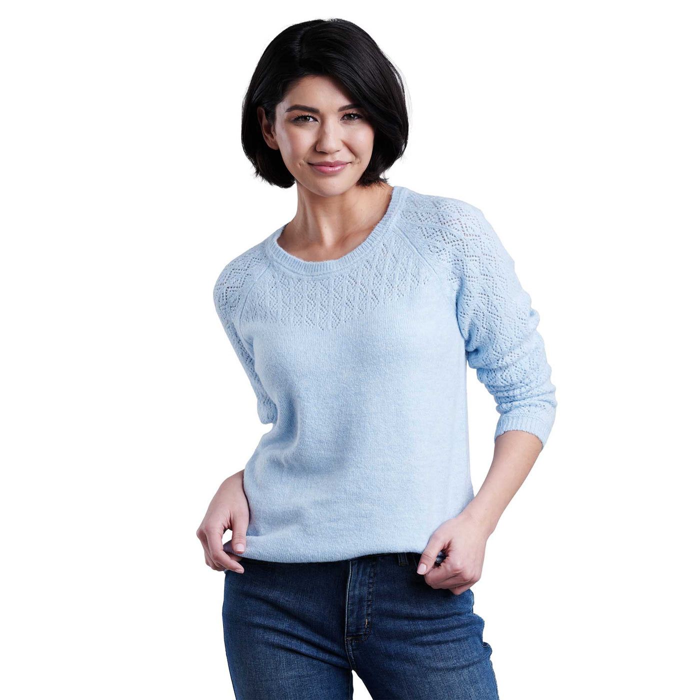 KUHL W'S SONATA POINTELLE SWEATER GLACIER