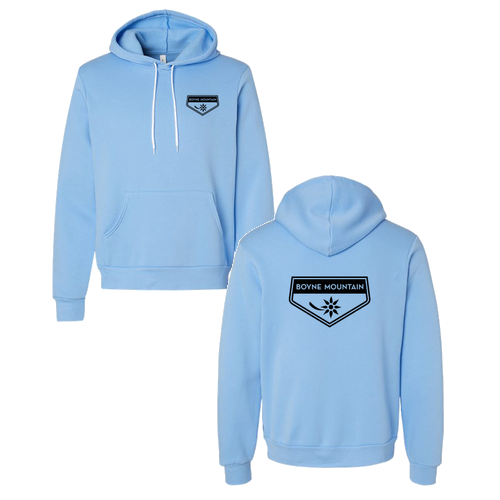Boyne Mountain Adult Hoodie Black Chest and Back Logo Carolina Blue 