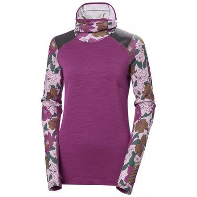 HELLY HANSEN W'S LIFA MERINO MIDWEIGHT BALACLAVA HOODIE 663 Magenta 2 0 Floral Aop