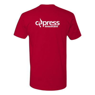 Cypress Adult T-Shirt White Chest and Back Logo Red 