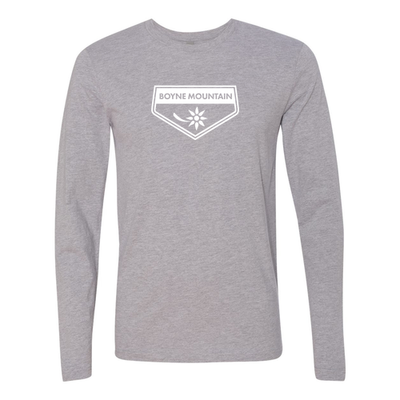 Boyne Mountain Adult Long Sleeve White Chest Logo Heather Grey 