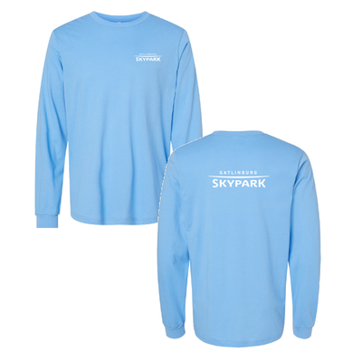 Gatlinburg SkyPark Adult Long Sleeve White Chest and Back Logo Carolina Blue