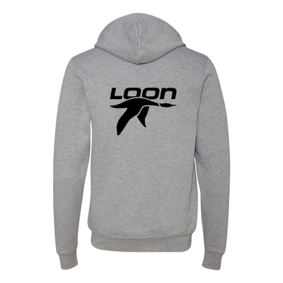 Loon Mountain Adult Hoodie Black Chest and Back Logo Athletic Heather