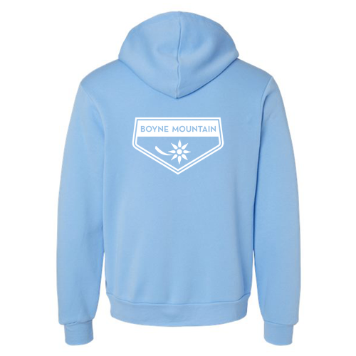 Boyne Mountain Adult Hoodie White Chest and Back Logo Carolina Blue 