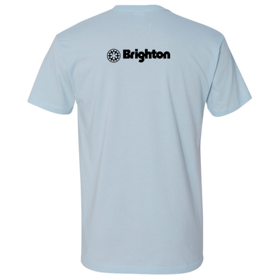 Brighton Adult T-Shirt Black Chest and Back Logo Light Blue 