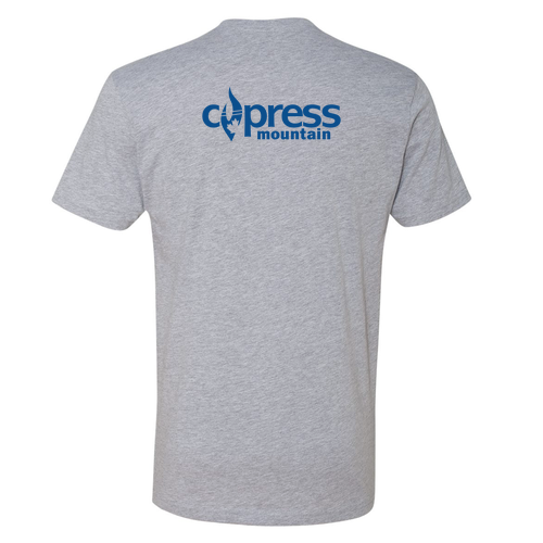 Cypress Adult T-Shirt Blue Chest and Back Logo Heather Grey 