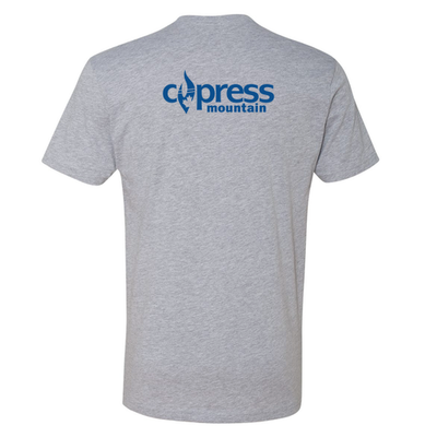 Cypress Adult T-Shirt Blue Chest and Back Logo Heather Grey 