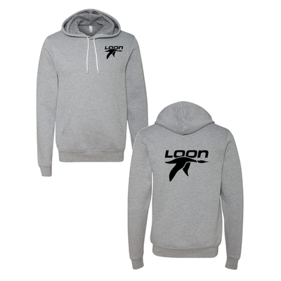 Loon Mountain Adult Hoodie Black Chest and Back Logo Athletic Heather