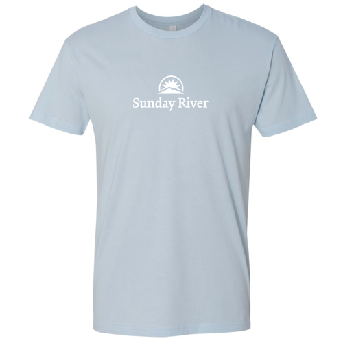 Sunday River Adult T-Shirt White Chest Logo Light Blue 