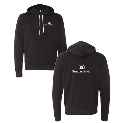 Sunday River Adult Hoodie White Chest and Back Logo Black 