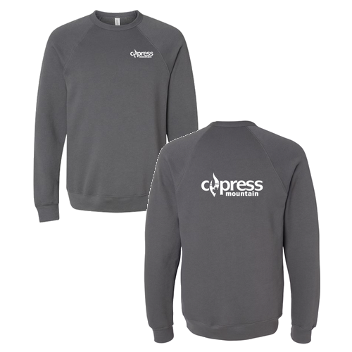 Cypress Adult Crewneck White Chest and Back Logo Asphalt 