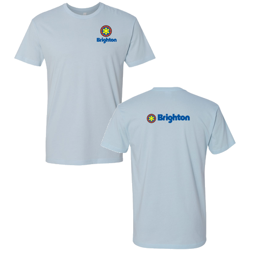 Brighton Adult T-Shirt Full Color Chest and Back Logo Light Blue 