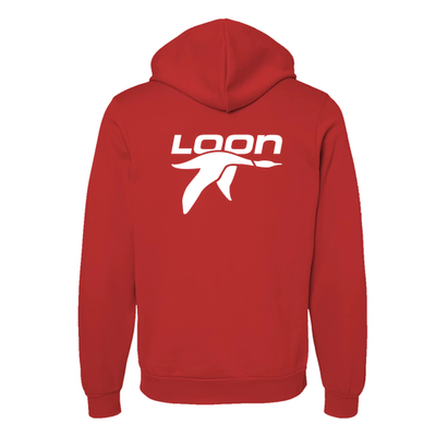 Loon Mountain Adult Hoodie White Chest and Back Logo Red