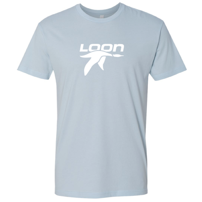 Loon Mountain Adult T-Shirt White Chest Logo Light Blue