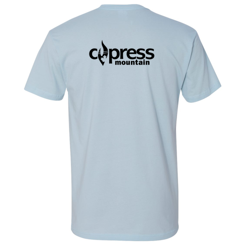 Cypress Adult T-Shirt Black Chest and Back Logo Light Blue 