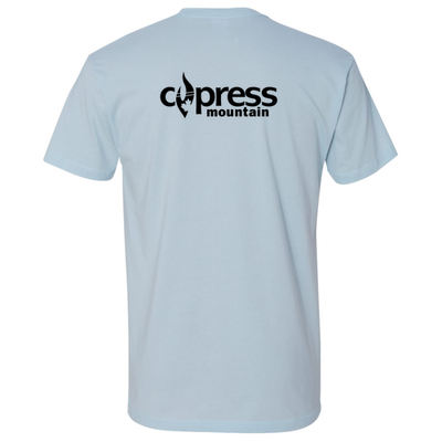 Cypress Adult T-Shirt Black Chest and Back Logo Light Blue 