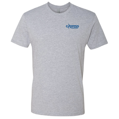 Cypress Adult T-Shirt Blue Chest and Back Logo Heather Grey 