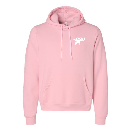 Loon Mountain Adult Hoodie White Chest and Back Logo Pink