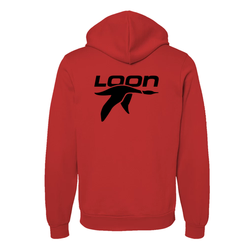 Loon Mountain Adult Hoodie Black Chest and Back Logo Red