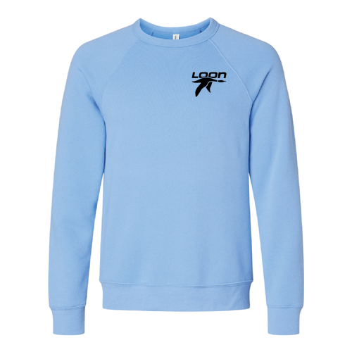 Loon Mountain Adult Crewneck Black Chest and Back Logo Carolina Blue