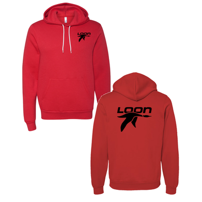 Loon Mountain Adult Hoodie Black Chest and Back Logo Red