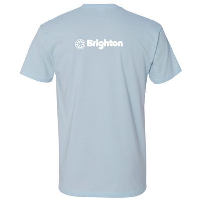 Brighton Adult T-Shirt White Chest and Back Logo Light Blue 
