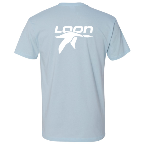 Loon Mountain Adult T-Shirt White Chest and Back Logo Light Blue