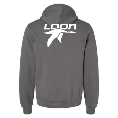 Loon Mountain Adult Hoodie White Chest and Back Logo Asphalt