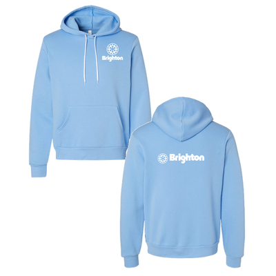 Brighton Adult Hoodie White Chest and Back Logo Carolina Blue 