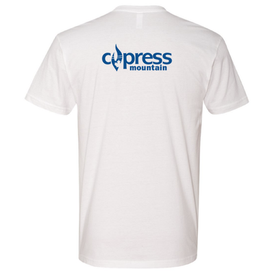 Cypress Adult T-Shirt Blue Chest and Back Logo White 