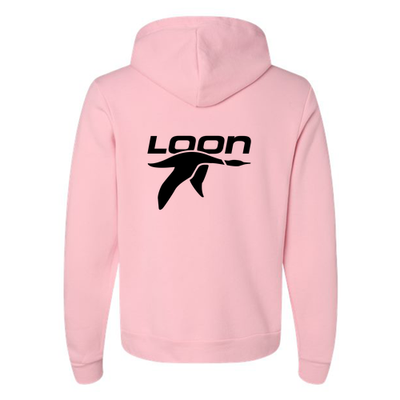 Loon Mountain Adult Hoodie Black Chest and Back Logo Pink