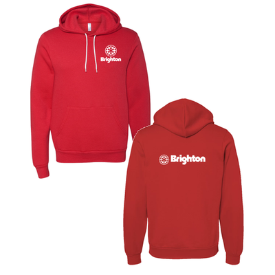 Brighton Adult Hoodie White Chest and Back Logo Red 