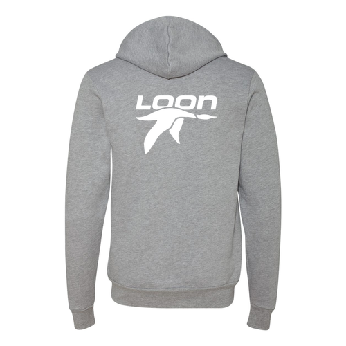Loon Mountain Adult Hoodie White Chest and Back Logo Athletic Heather
