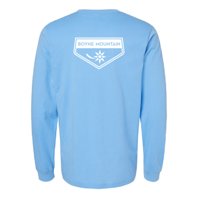 Boyne Mountain Adult Long Sleeve White Chest and Back Logo Carolina Blue 