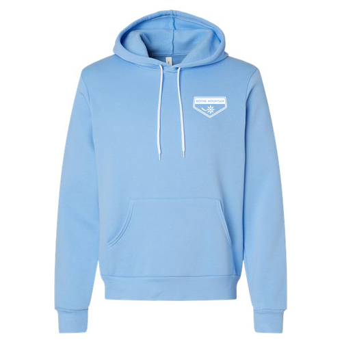 Boyne Mountain Adult Hoodie White Chest and Back Logo Carolina Blue 