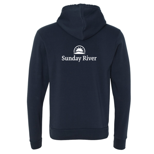 Sunday River Adult Hoodie White Chest and Back Logo Navy 