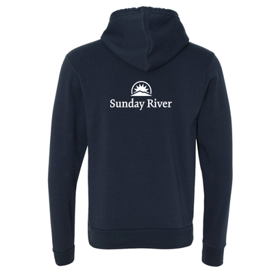 Sunday River Adult Hoodie White Chest and Back Logo Navy 