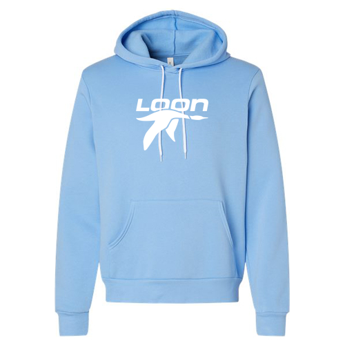 Loon Mountain Adult Hoodie White Chest Logo Carolina Blue