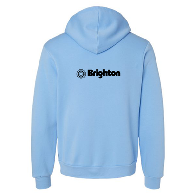 Brighton Adult Hoodie Black Chest and Back Logo Carolina Blue 