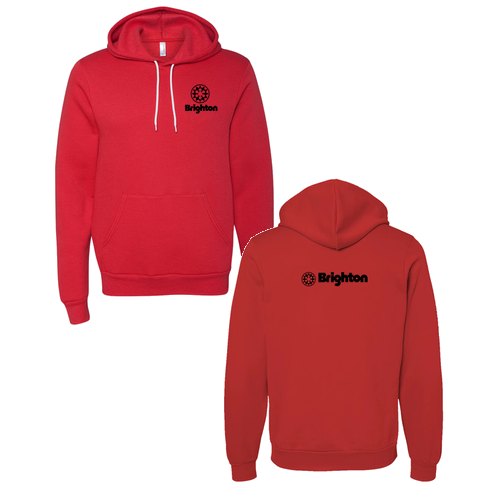 Brighton Adult Hoodie Black Chest and Back Logo Red 