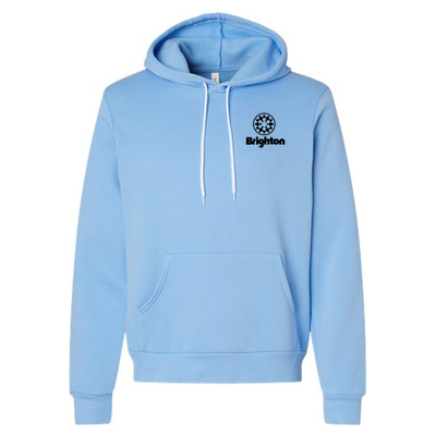 Brighton Adult Hoodie Black Chest and Back Logo Carolina Blue 