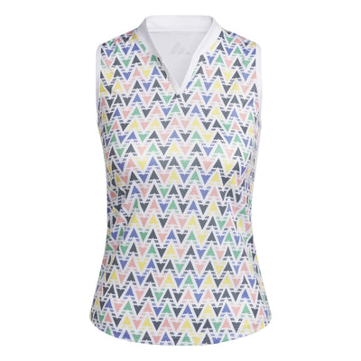 Adidas Girl's HEAT.RDY Printed Sleeveless Golf Polo Shirt 2023 WHITE