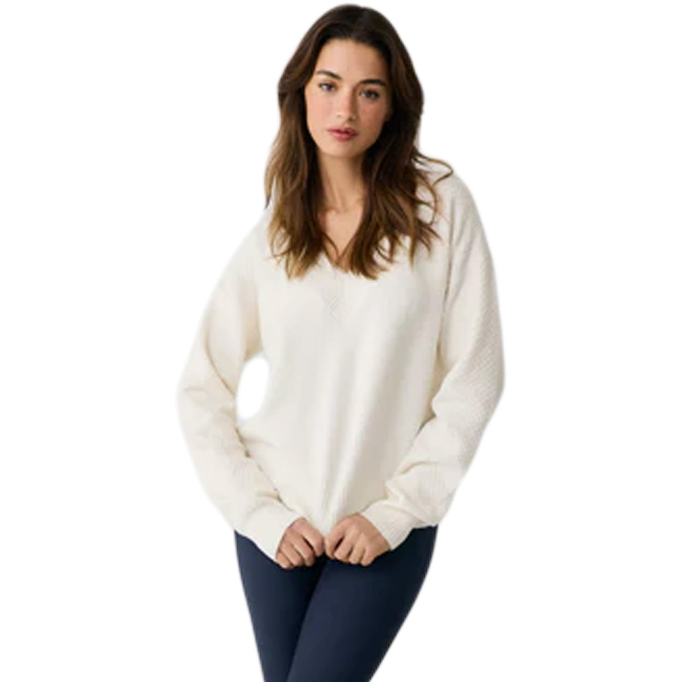 Lole Women's Camille V-Neck Sweater 2025 CREAM HEATHER