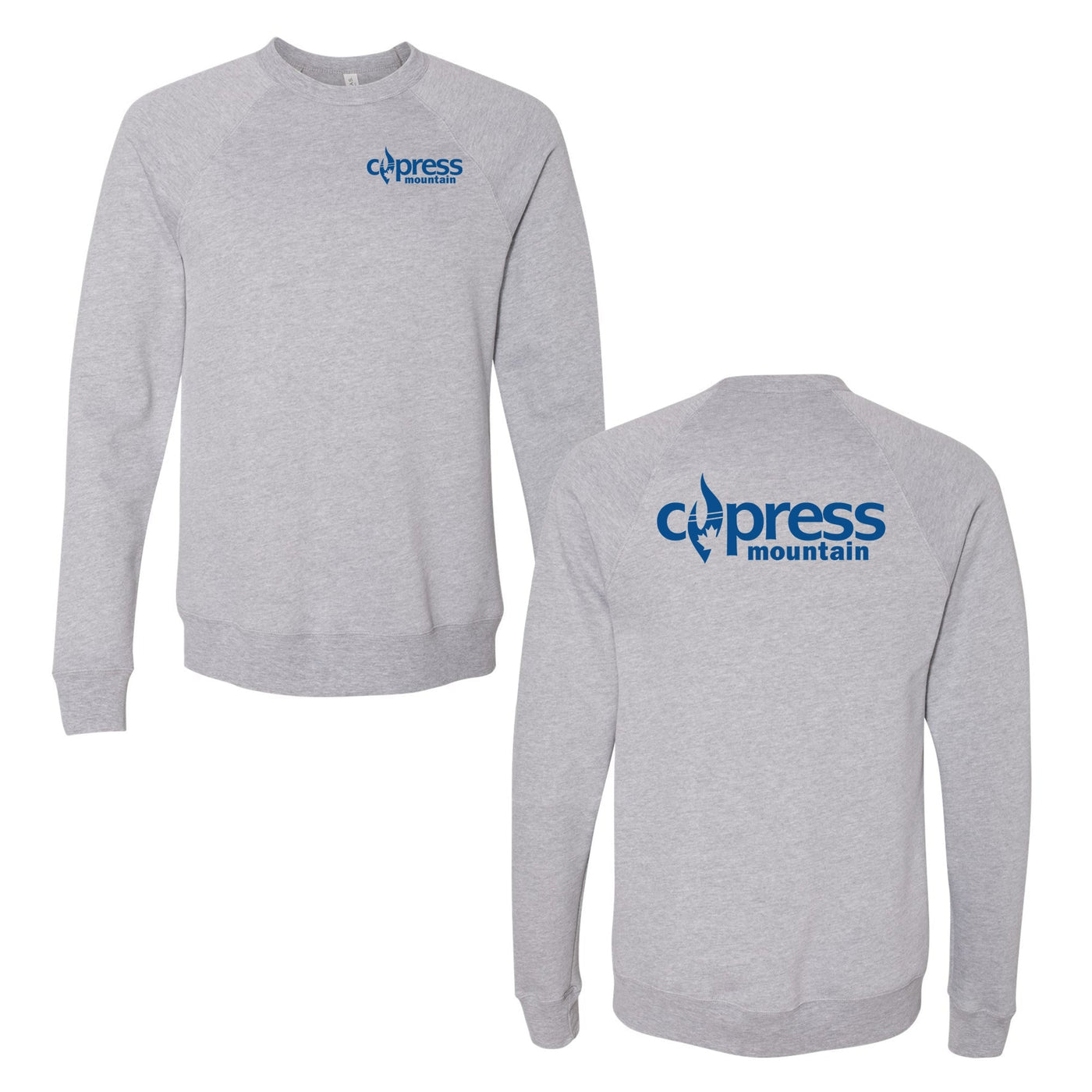 Cypress Adult Crewneck Blue Chest and Back Logo Athletic Heather 